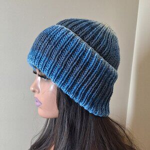 Handknit Blue Hat Beanie